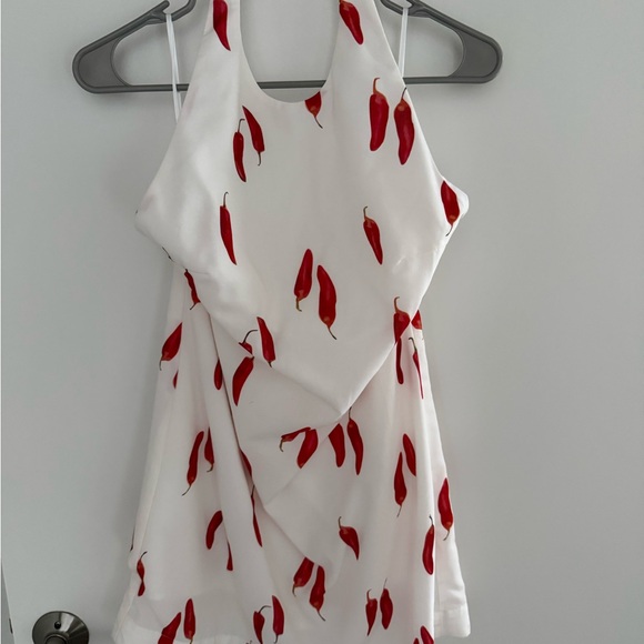 White Halter Mini Dress with Red Chili Print - Picture 3 of 4